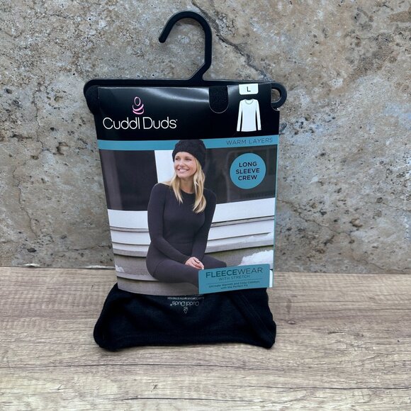 Cuddl Duds Tops - Cuddl Duds Warm Layers Top Womens Size L Black Fleecewear Long Sleeve Crew